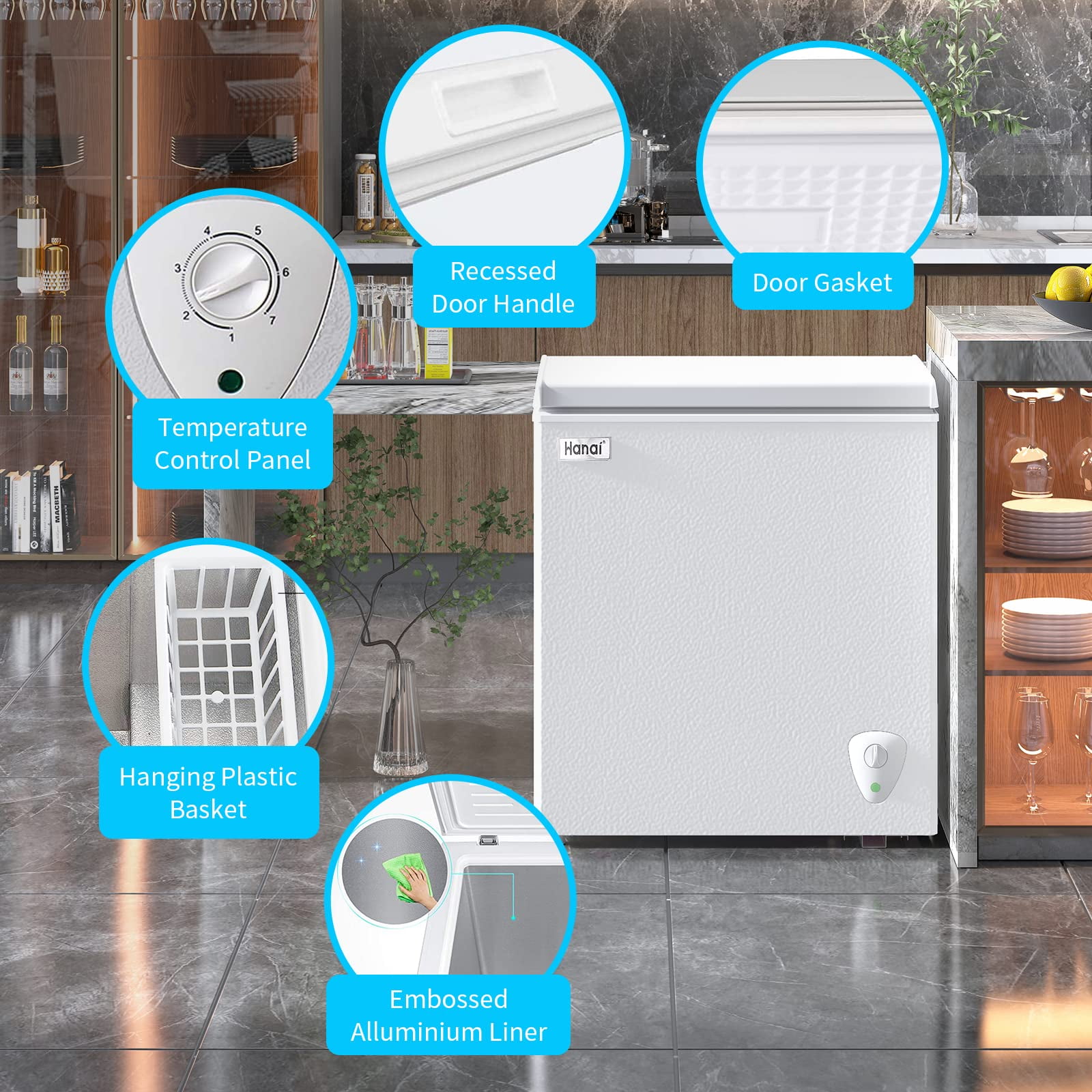 WANAI 3.5 Cu Ft Chest Freezer with Storage Basket