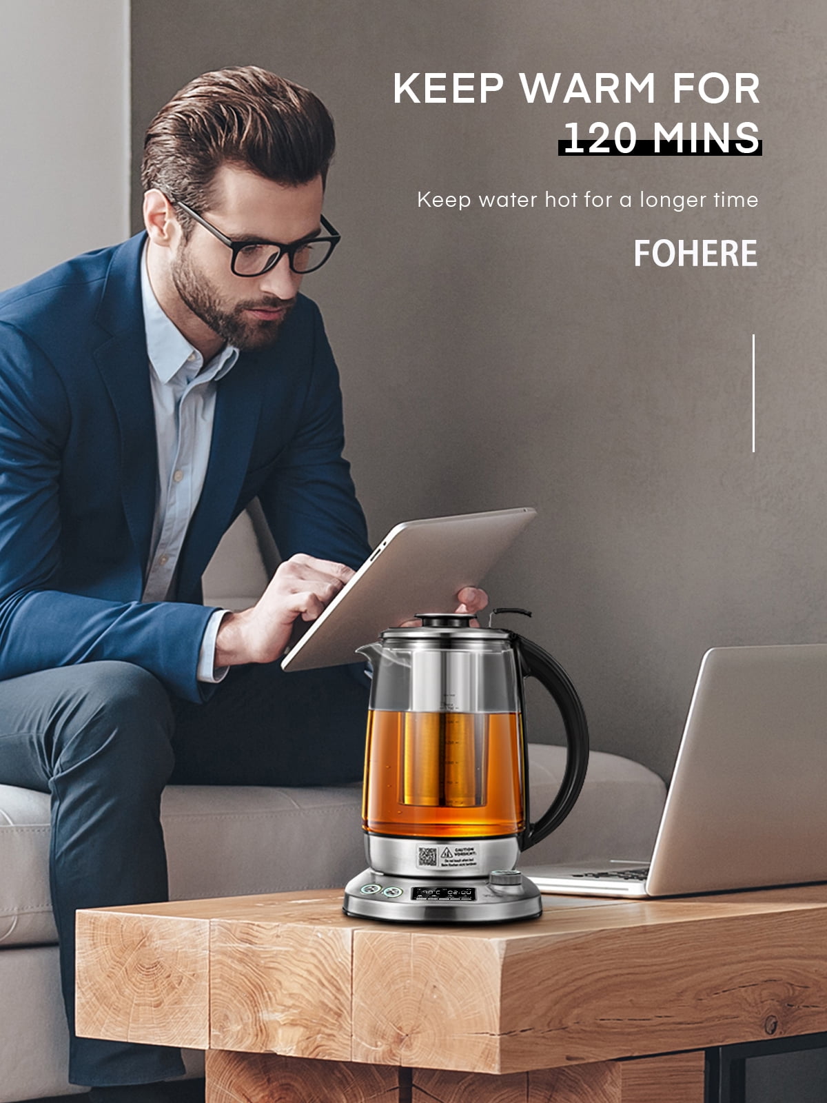 FOHERE Temperature Control Electric Tea Kettle 1.7L