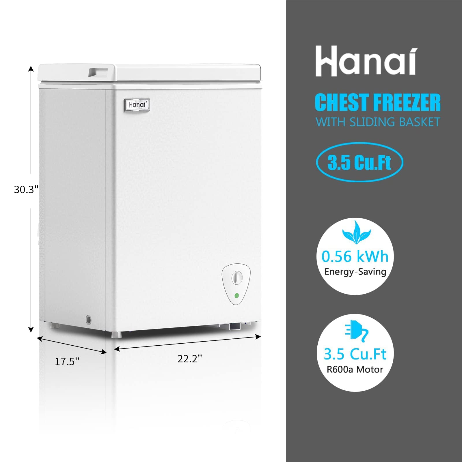 WANAI 3.5 Cu Ft Chest Freezer with Storage Basket
