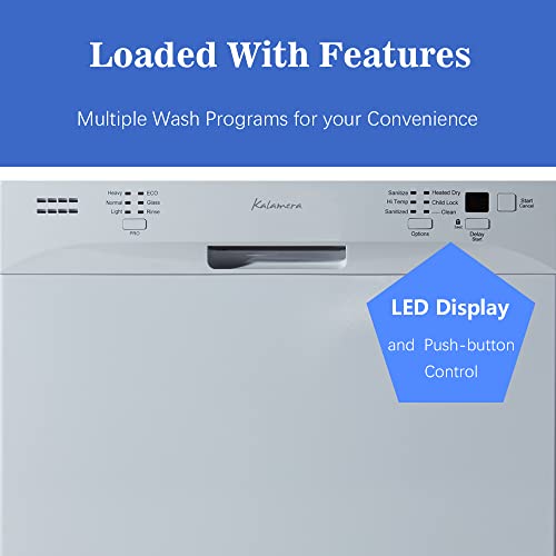 Kalamera 24-Inch Built-In Dishwasher with 6 Wash Cycles