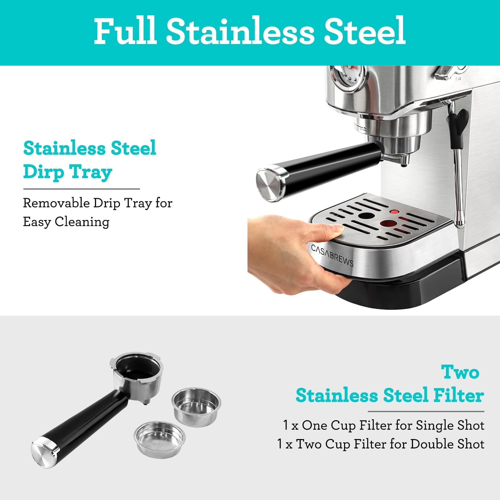 Stainless Steel Espresso Machine with Milk Frother