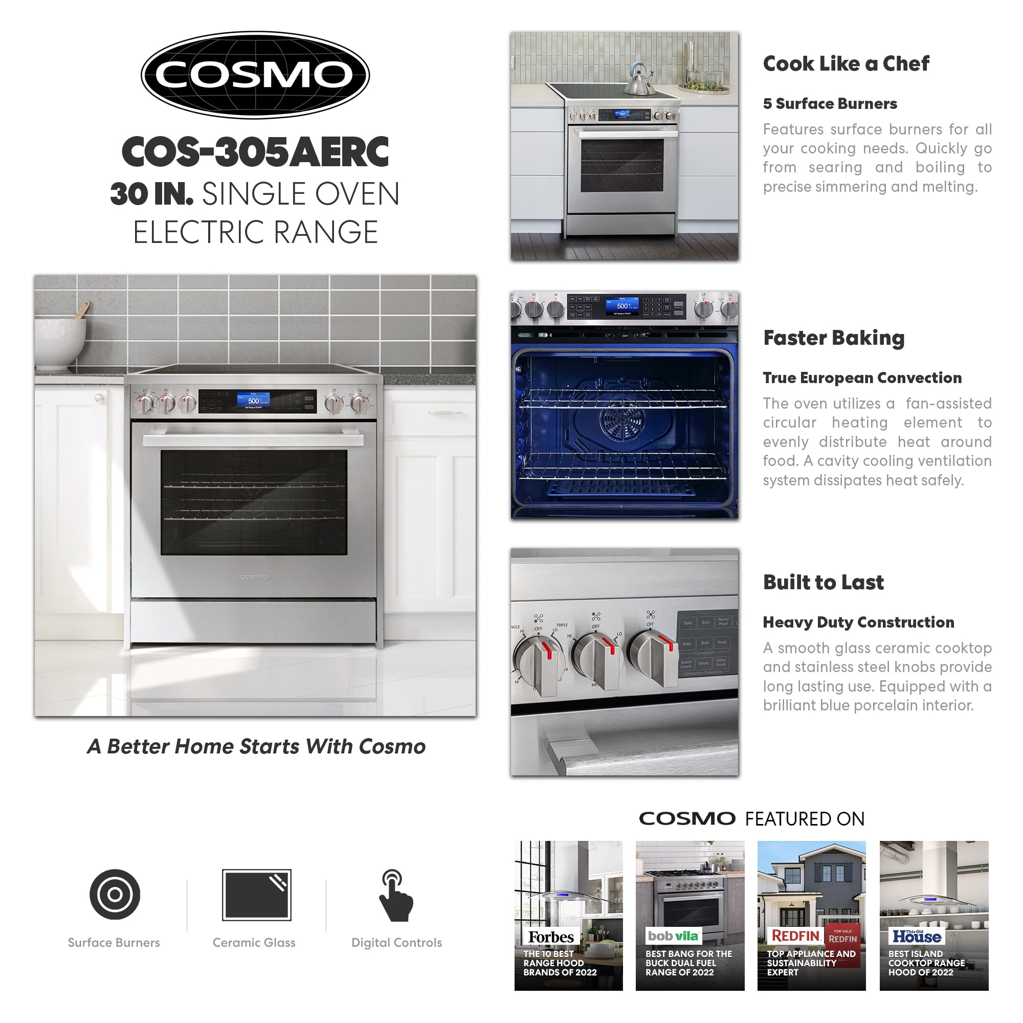 Cosmo 30-Inch Electric Range with Convection Oven