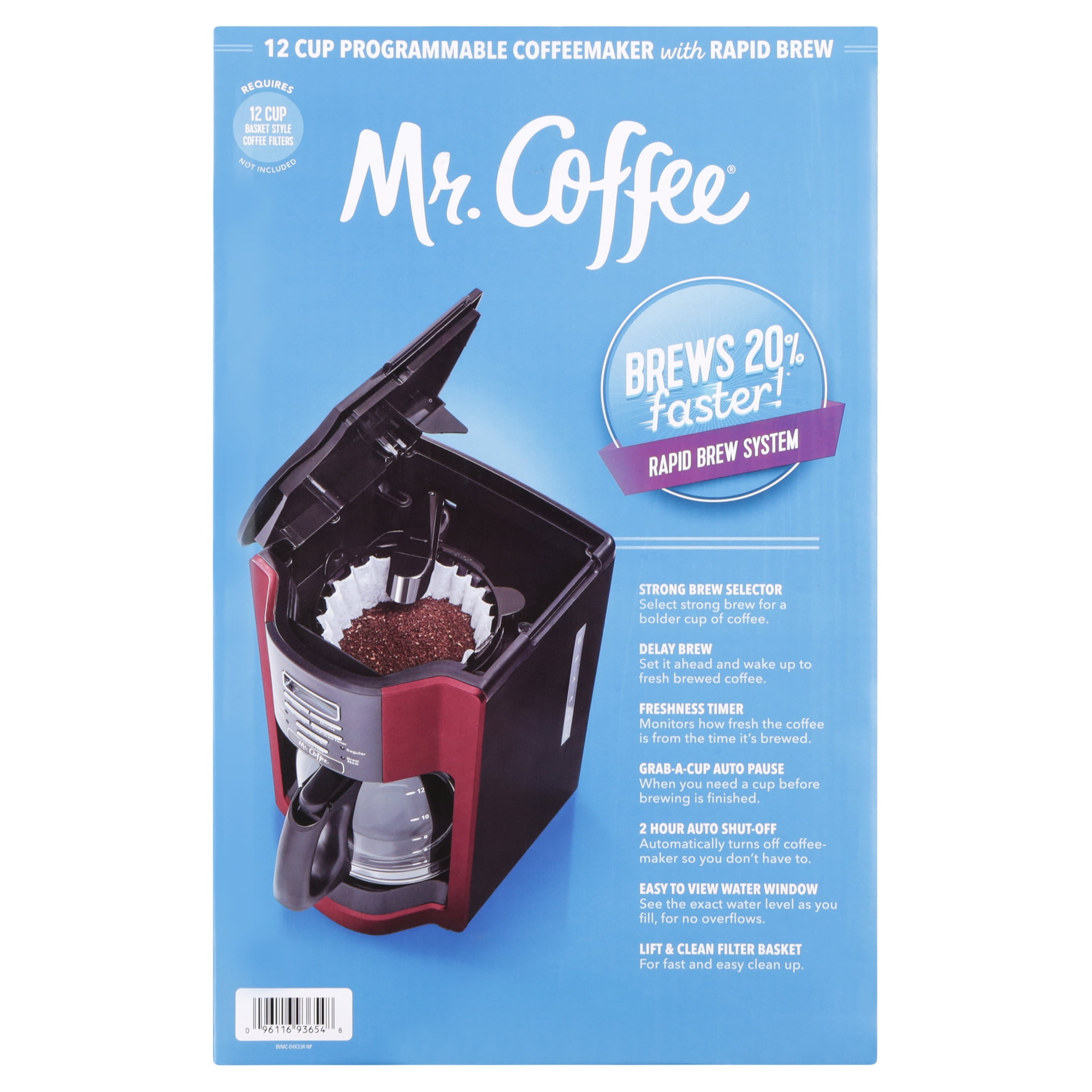 Mr. Coffee 12-Cup Programmable Coffeemaker, Rapid Brew, Red