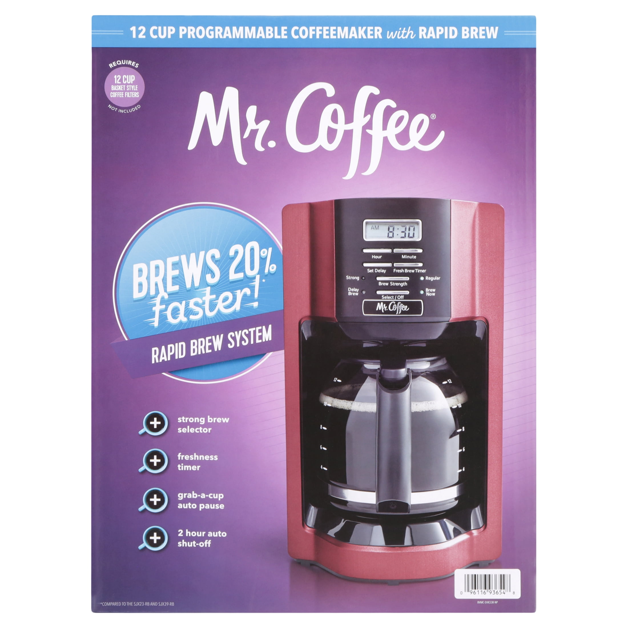 Mr. Coffee 12-Cup Programmable Coffeemaker, Rapid Brew, Red
