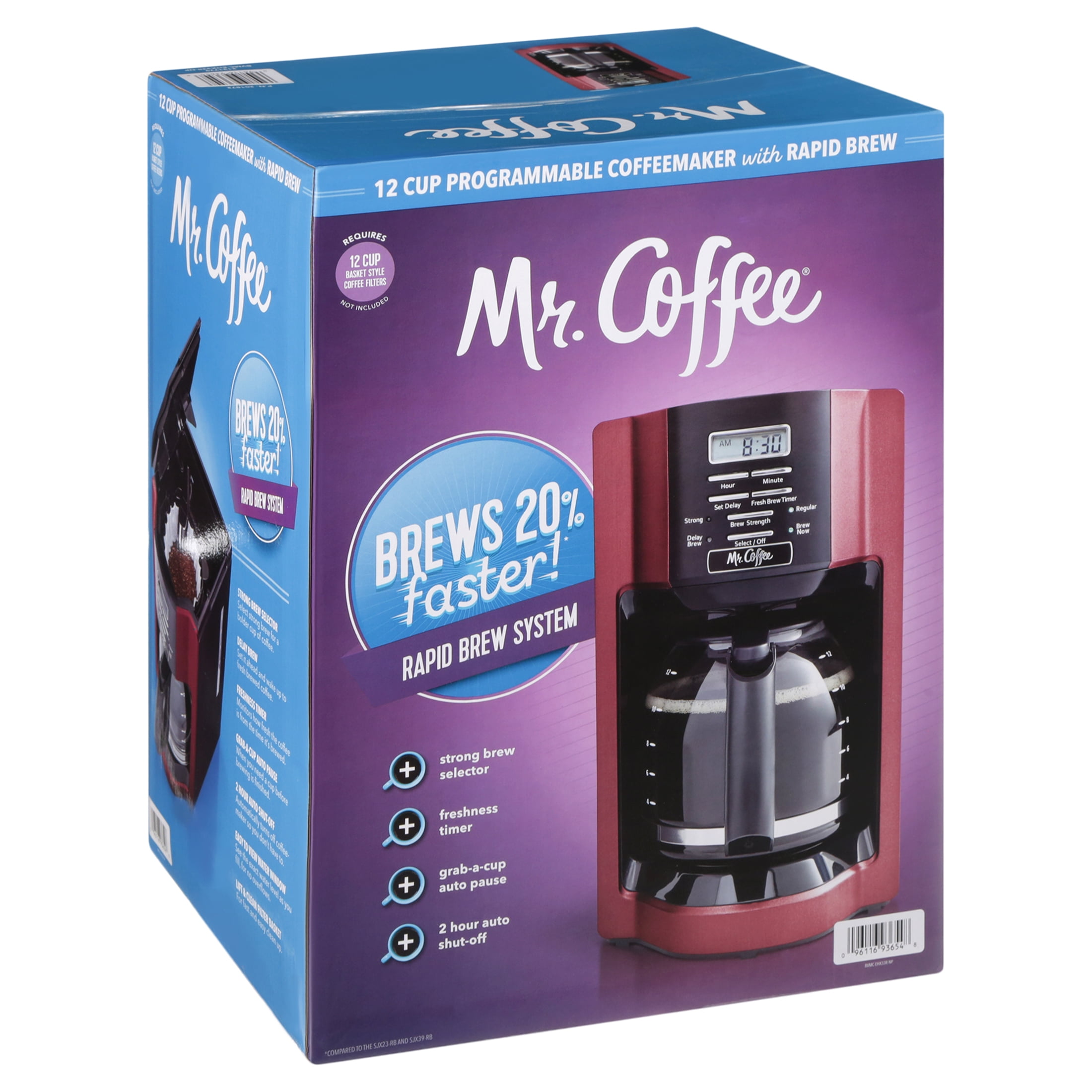Mr. Coffee 12-Cup Programmable Coffeemaker, Rapid Brew, Red