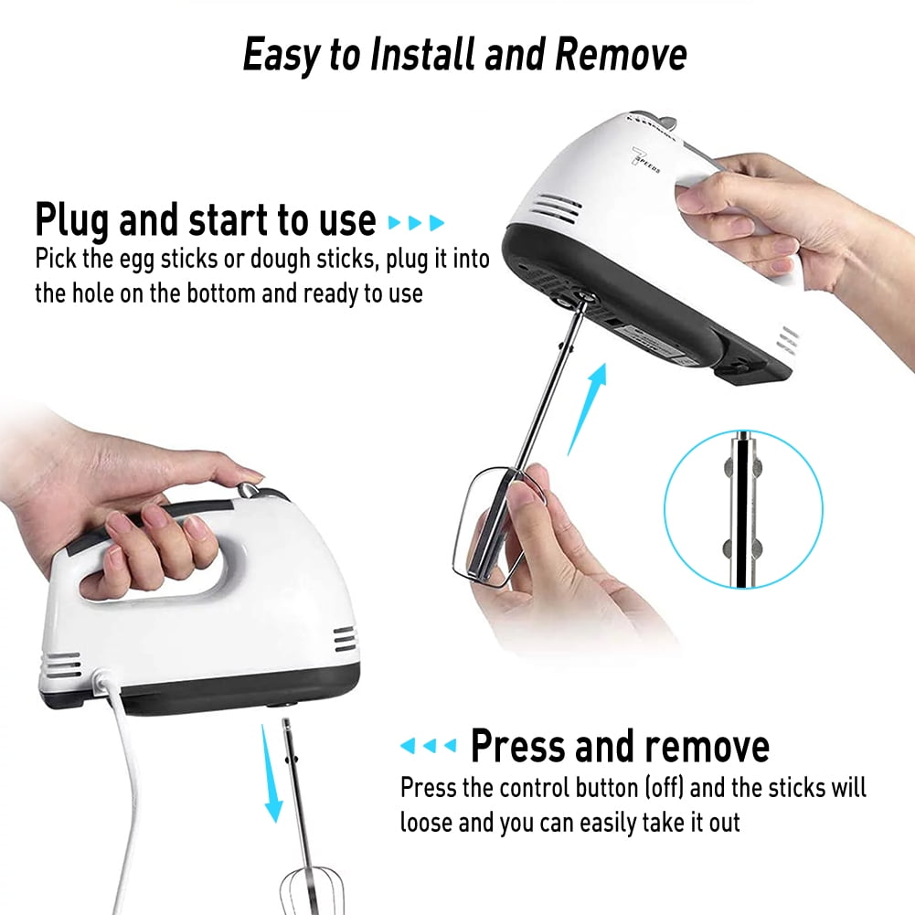7-Speed Electric Hand Mixer with Whisk & Hooks