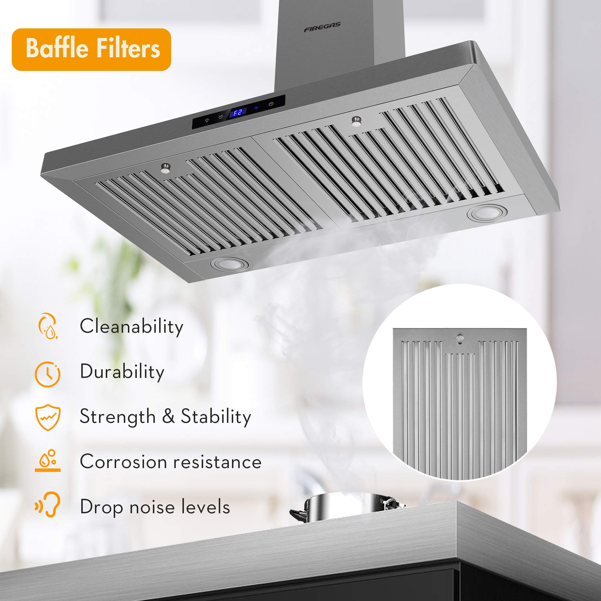 30" FIREGAS Wall Mount Range Hood with Touch Control