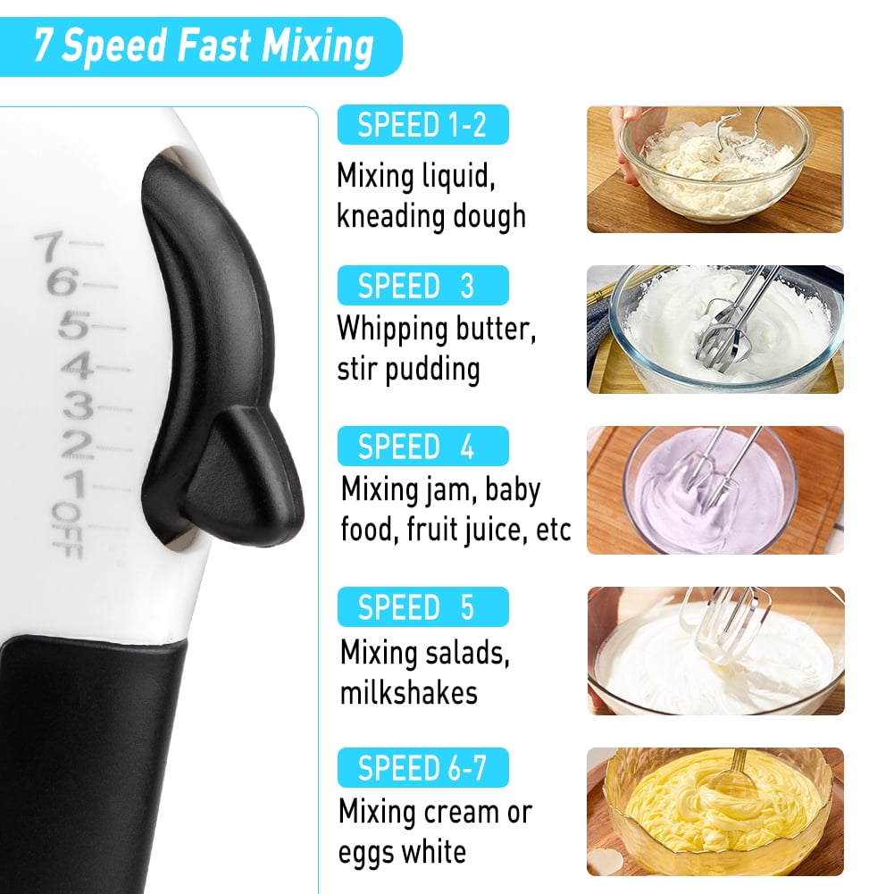 7-Speed Electric Hand Mixer with Whisk & Hooks
