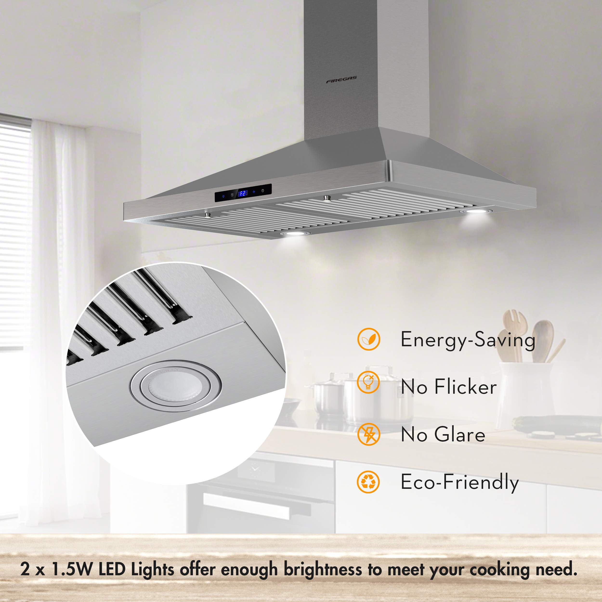 30" FIREGAS Wall Mount Range Hood with Touch Control