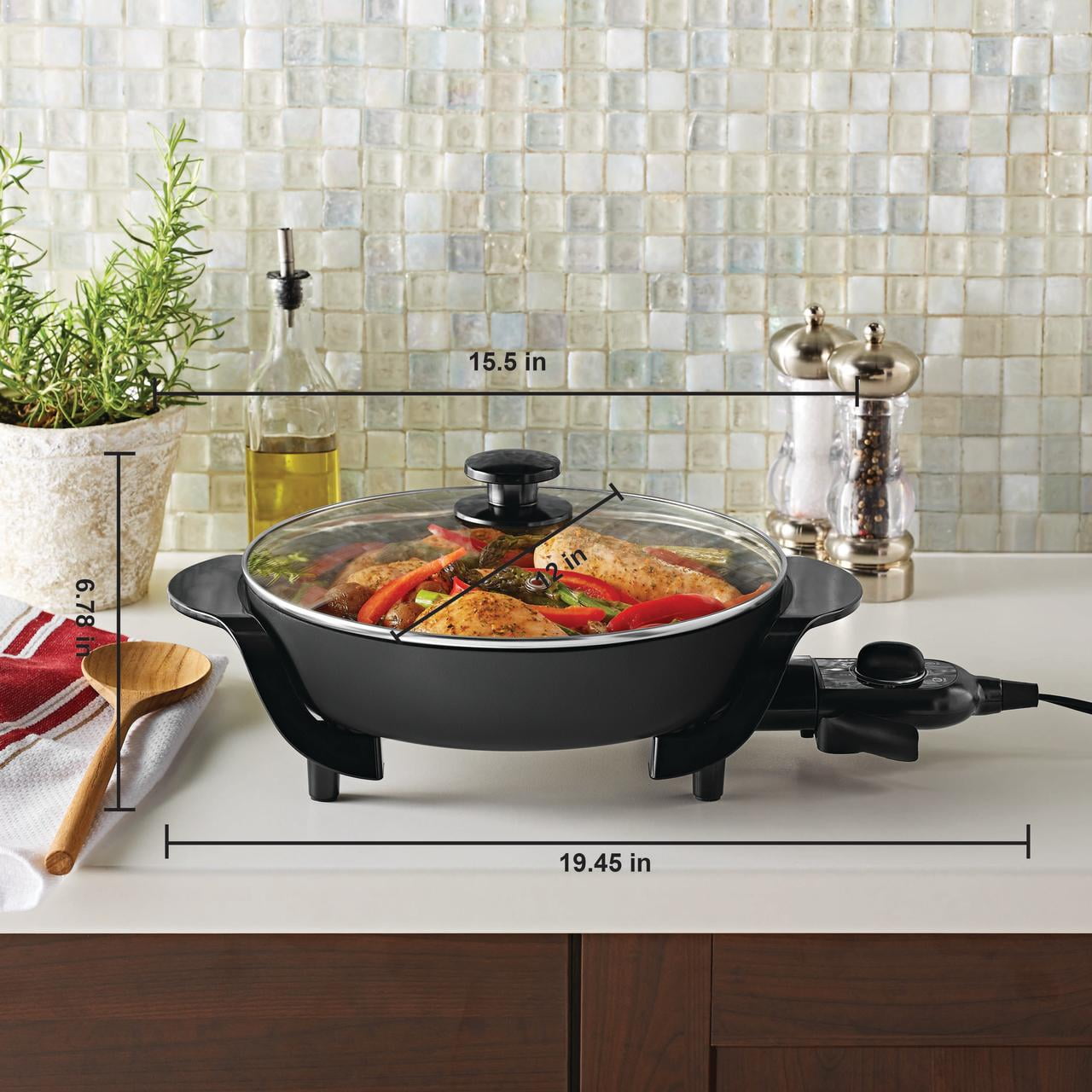 Mainstays 12" Round Nonstick Electric Skillet with Glass Cover