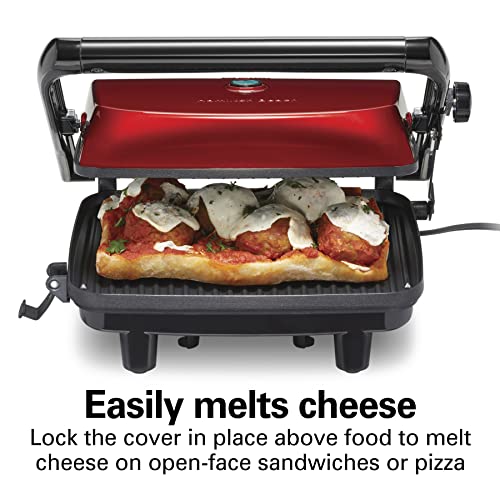 Hamilton Beach Panini Press Grill, Red, Nonstick Grids