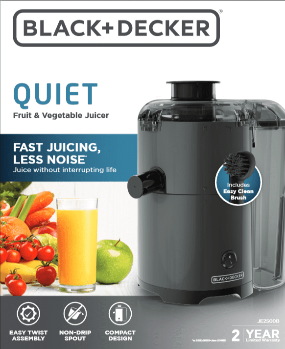 Black+Decker Quiet Fruit & Vegetable Juicer, JE2500B