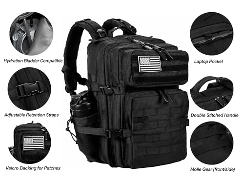 LHI 45L Tactical Military Backpack - Black