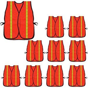 Neon Orange High Visibility Safety Vests - 10 Pack