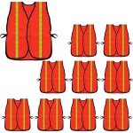 Neon Orange High Visibility Safety Vests - 10 Pack