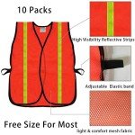 Neon Orange High Visibility Safety Vests - 10 Pack