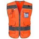 High Visibility Orange Safety Vest with 9 Pockets