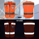 High Visibility Orange Safety Vest with 9 Pockets