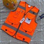 High Visibility Orange Safety Vest with 9 Pockets