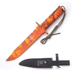 Orange Camo Tactical Outdoor Survival Knife with Sheath