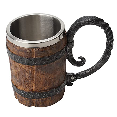 Stainless Viking Beer Mug with Wooden Design