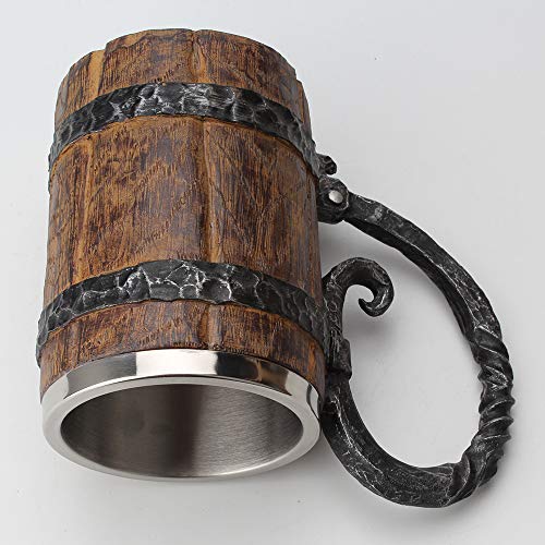 Stainless Viking Beer Mug with Wooden Design