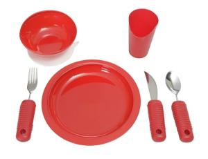 Adaptive Red Dinnerware Set for Seniors and Caregivers