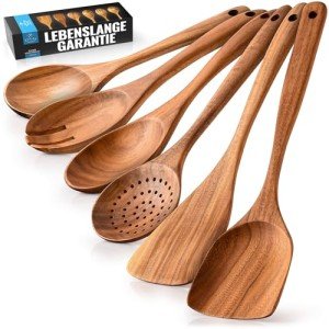 Zulay Kitchen 6-Piece Heat-Resistant Wooden Spoon Set