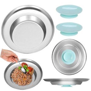 Stainless Steel Spill-Proof Scoop Plate Set for Seniors