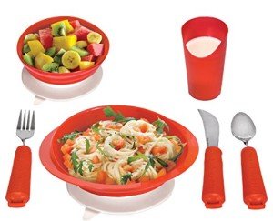 Adaptive Red Dinnerware Set for Seniors and Caregivers