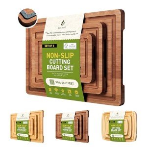Bamboo Cutting Board Set with Juice Groove – 3 Pack