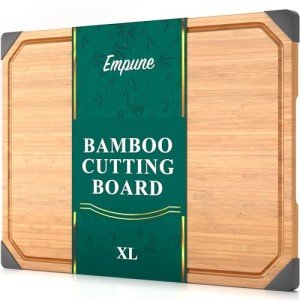 XL Bamboo Cutting Board with Non-Slip Rubber Feet