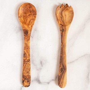 12" Olive Wood Salad Server Set - Rustic Style