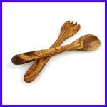 12" Olive Wood Salad Server Set - Rustic Style