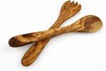 12" Olive Wood Salad Server Set - Rustic Style