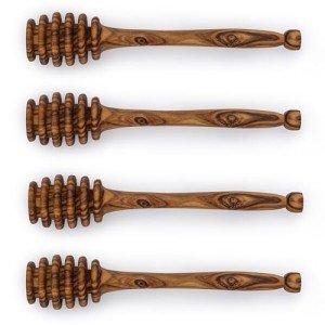 Olive Wood Honey Dipper Set - 4 Pack