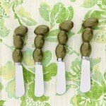 Hand-Painted Olive Cheese Spreaders Set of 4