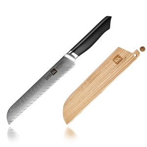 Damascus Steel 8-Inch Bread Knife with Sheath