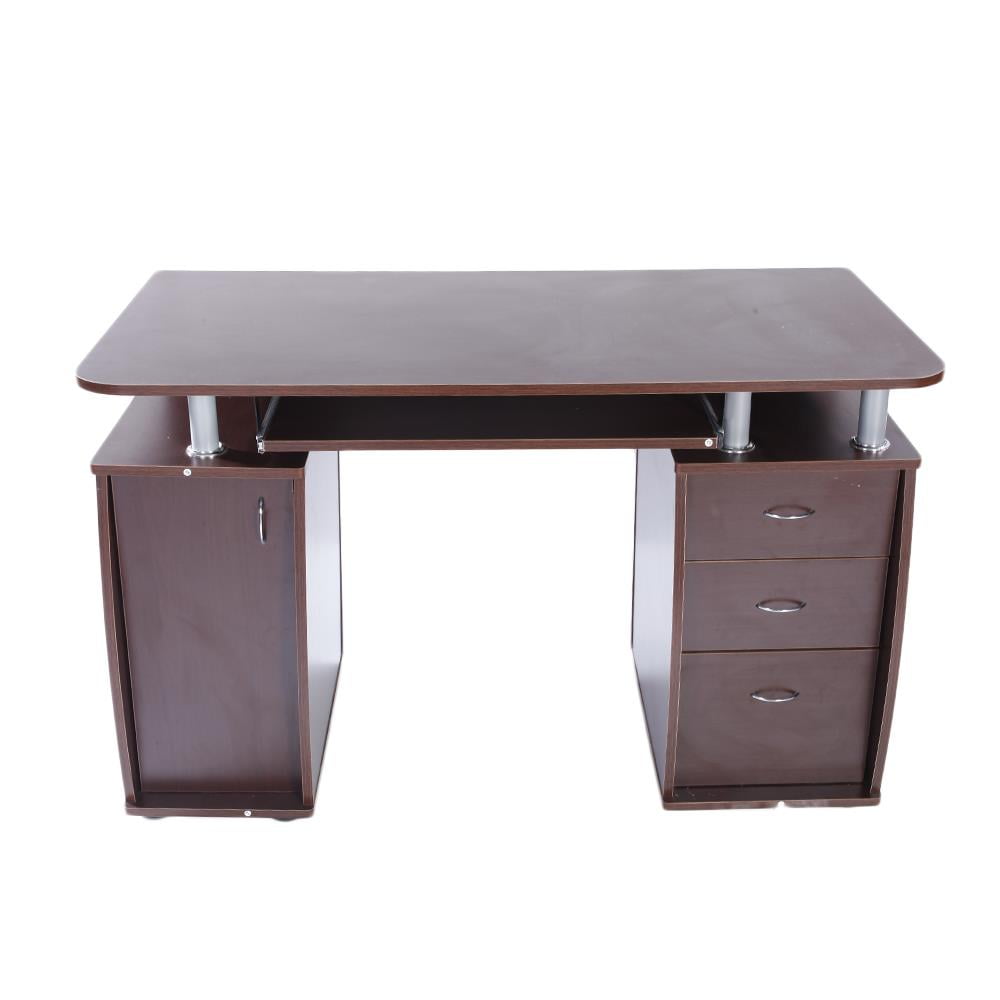 Brown Computer Desk with Bookcase and Drawers