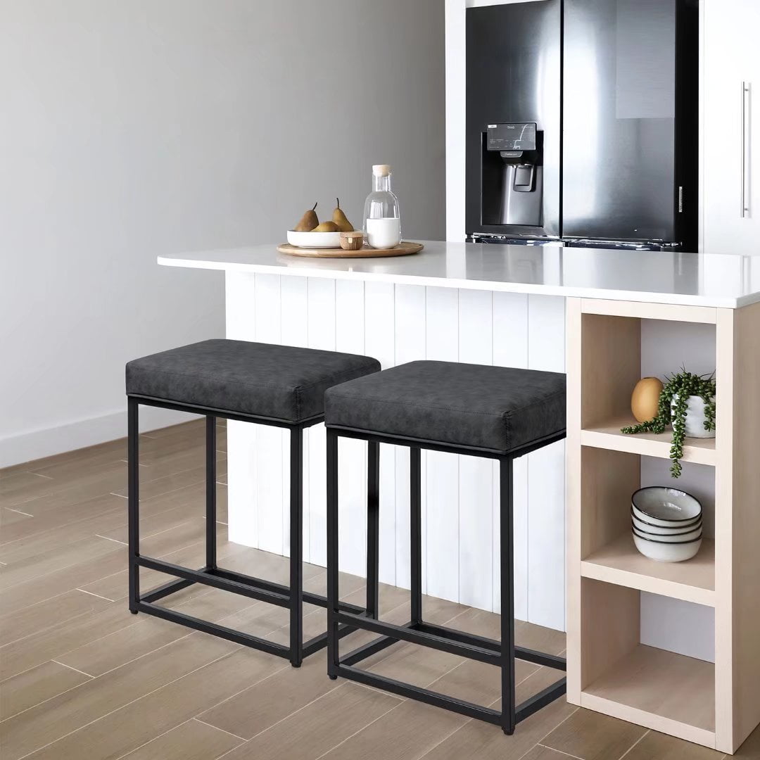 Homall Black Upholstered Stool Set (2)