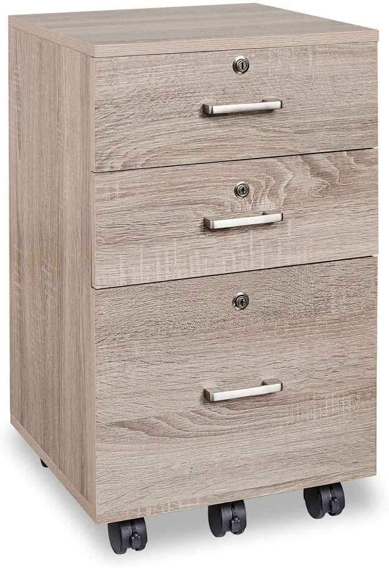 3-Drawer Rolling Wood File Cabinet for Home Office