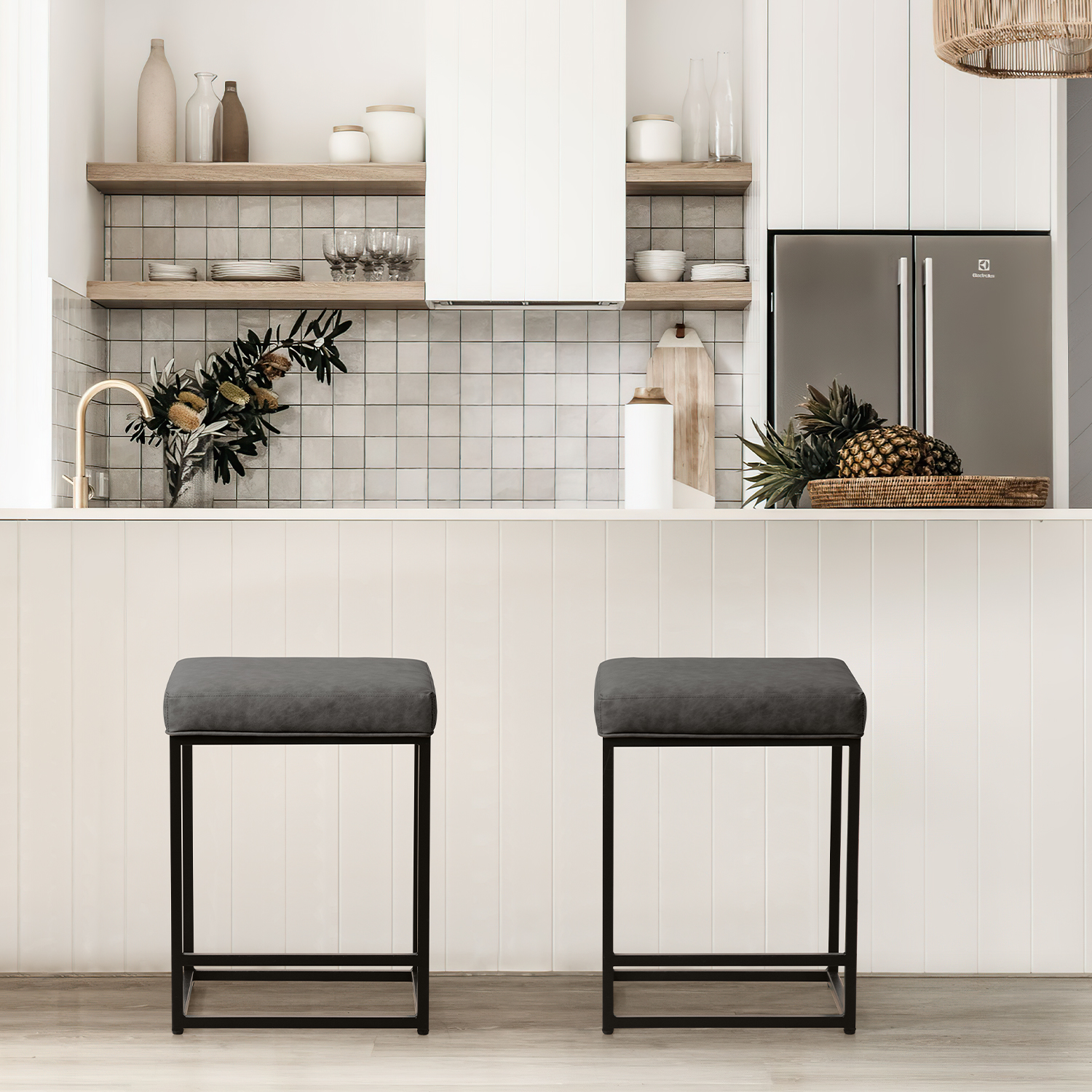 Homall Black Upholstered Stool Set (2)