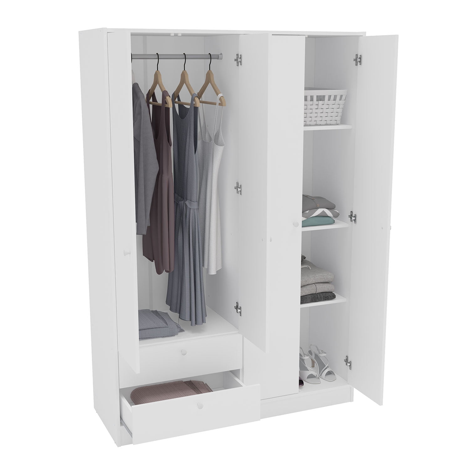 Polifurniture Denmark 4 Door Bedroom Armoire with Drawers, White