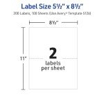 Avery Printable Half-Sheet Labels, 200 Count