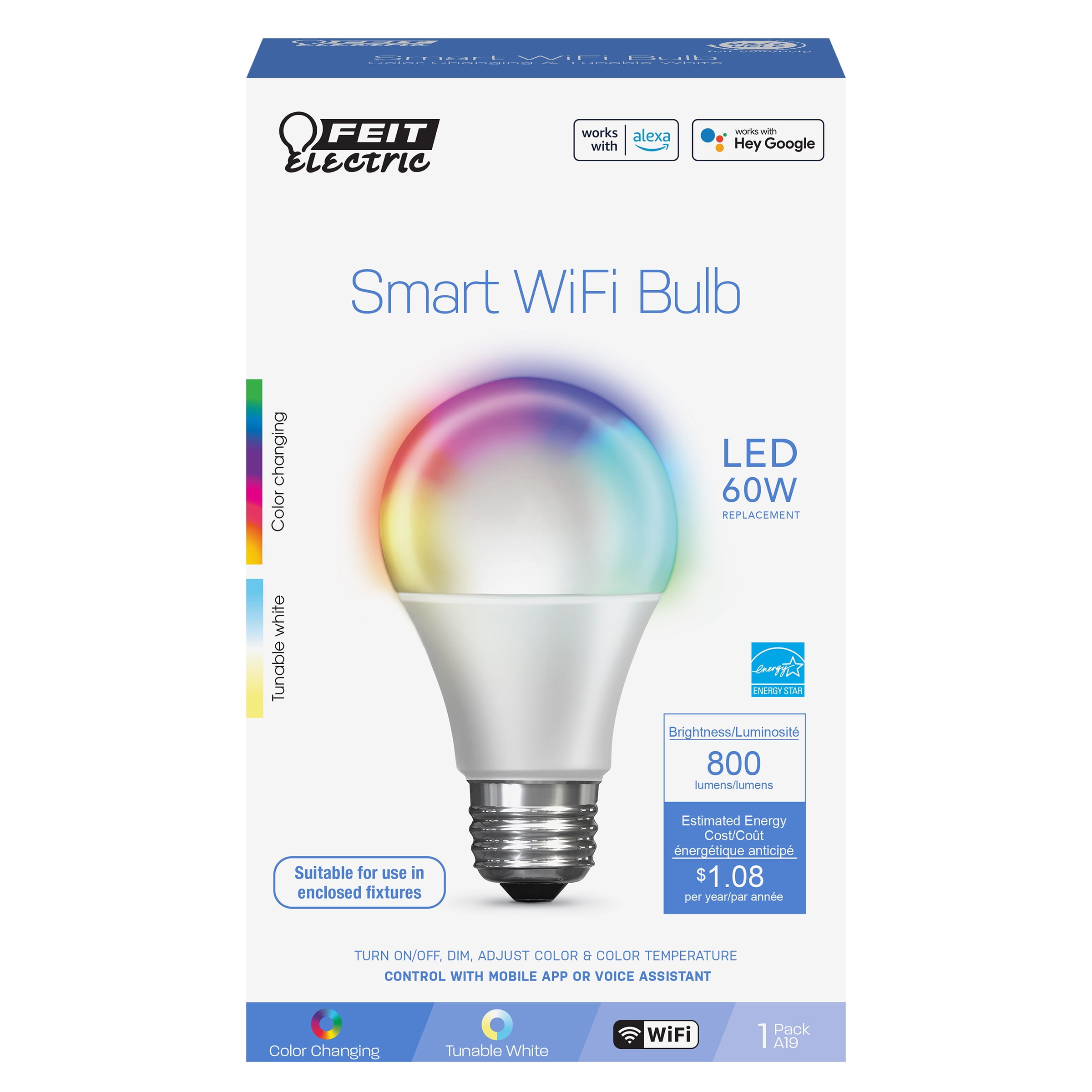 Smart LED Bulb with Color/Tuneable White, Dimmable