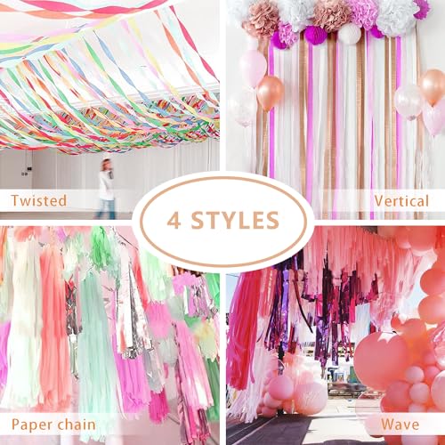 4 Rolls Rose Gold/Pink/Dusty Pink Crepe Paper Streamers