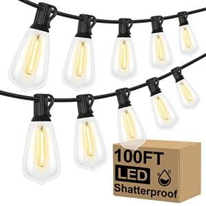 100FT LED Outdoor String Lights with Vintage Bulbs