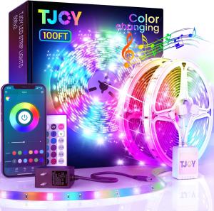 100Ft Bluetooth RGB LED Strip Lights with Music Sync