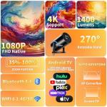 Portable Mini Projector with 4K Support and Bluetooth