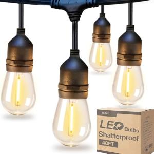 48FT LED Outdoor String Lights with Vintage Bulbs